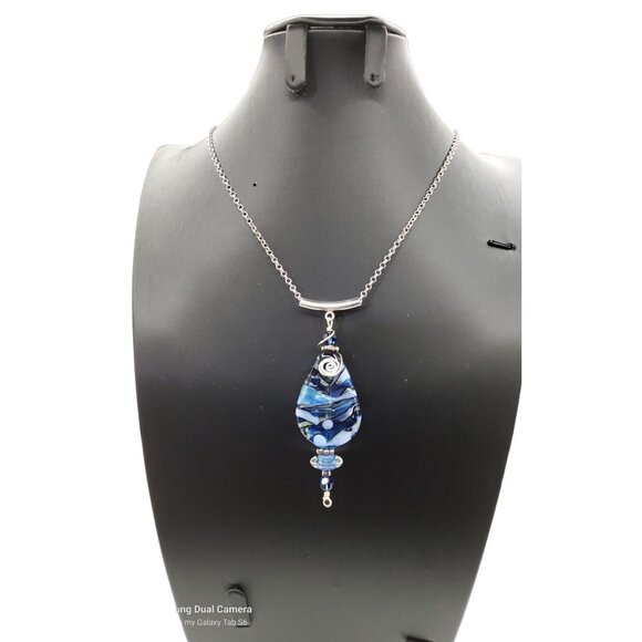 Hand crafted lampwork art glass seascape boho statement necklace - Picture 7 of 11